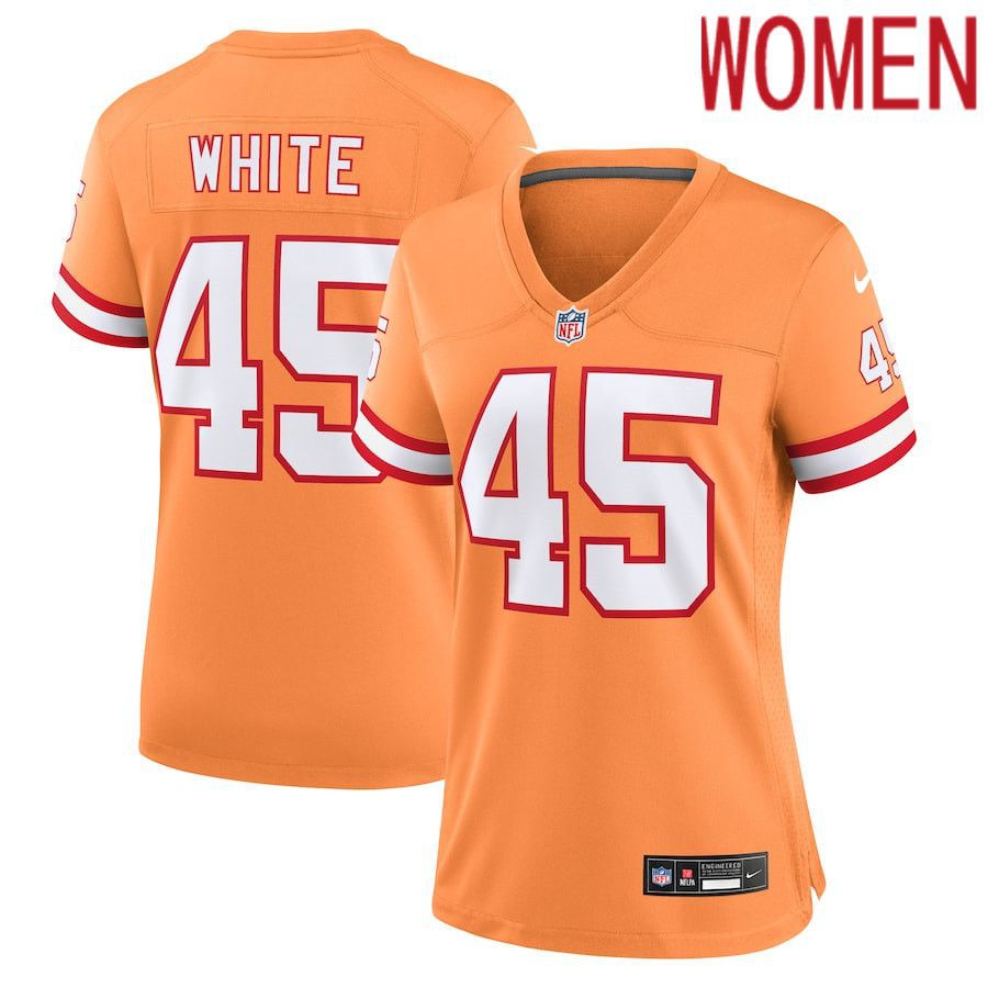 Women Tampa Bay Buccaneers 45 Devin White Nike Orange Throwback Game NFL Jersey